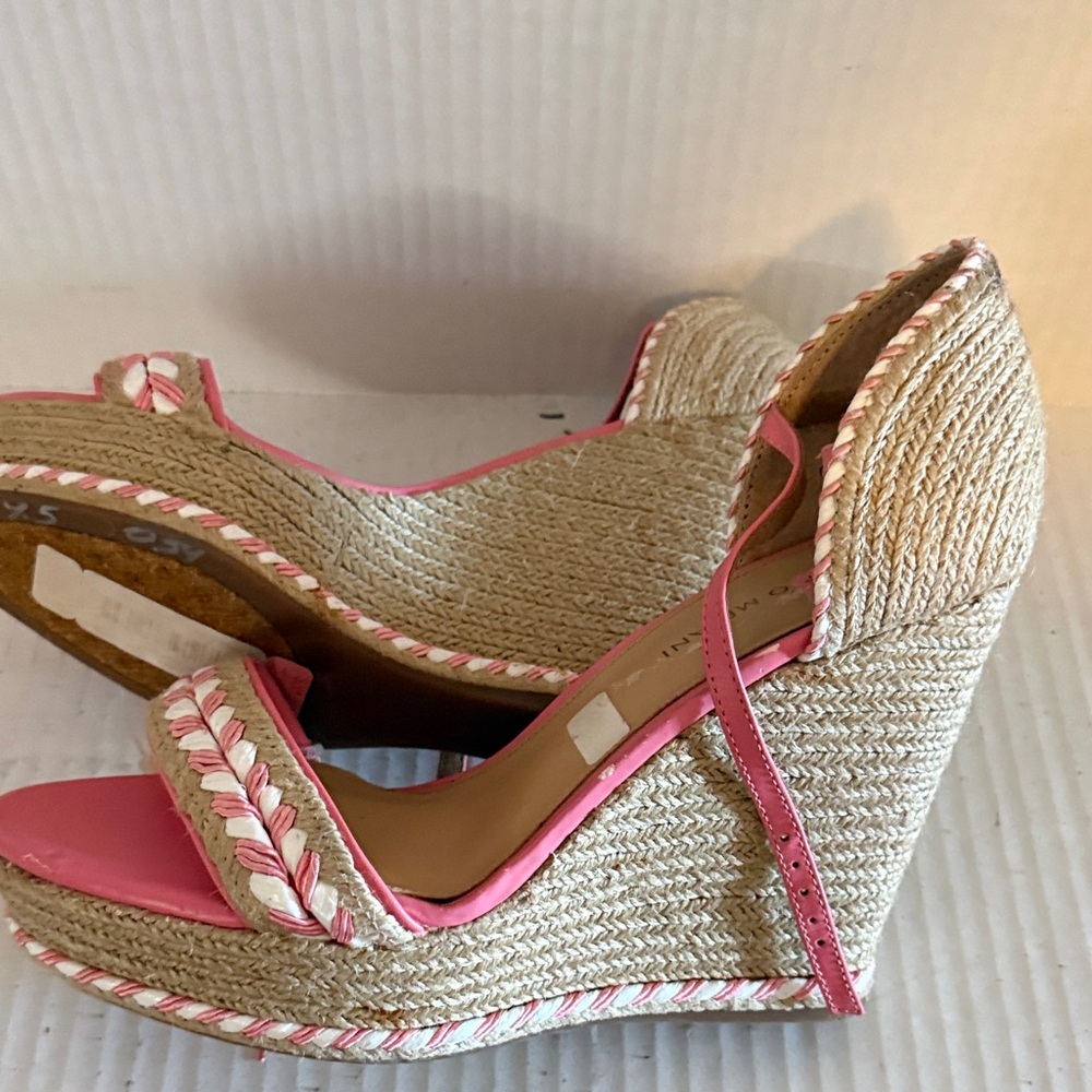 ANTONIO MELANI Pink and Tan Wedge Sandals